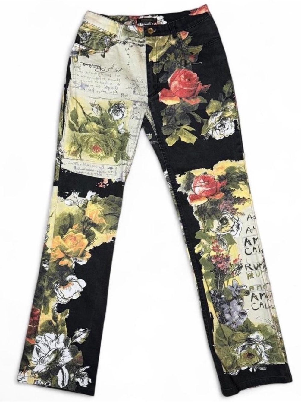 Roberto Cavalli Estimated FW 2002 Archival Floral Script Jeans - Authentic